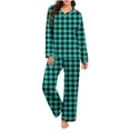 thumbnail image 1 of zfwon Ladies Pajamas Sets Plaid Floral Print 2 Piece Matching Set Pajama Sets Women's Long Sleeve V-Neck Tops & Wide Leg Trousers Casual Loose Fit Sleepwear Loungewear, 1 of 7