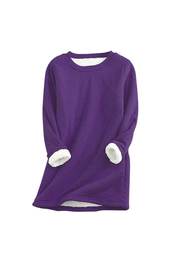 Ladies Sherpa Fleece Lined Sweatshirt Plus Size S-5XL Soft Winter Warm Long Sleeve Pullover Crew Neck Tops Relaxed Fit Heavyweight Thermal Solid Casual Loungewear Tunic Tops S-5XL