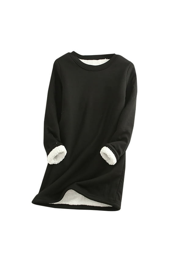 Ladies Sherpa Fleece Lined Sweatshirt Plus Size S-5XL Soft Winter Warm Long Sleeve Pullover Crew Neck Tops Relaxed Fit Heavyweight Thermal Solid Casual Loungewear Tunic Tops S-5XL