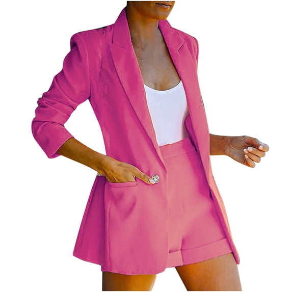 zfwon Ladies Shorts and Blazer Set 2 Piece Outfits Tailored Casual Long Sleeve Suit Jackets with Notched Lapels and High Waisted Shorts Office To Evening Outfit Size X-3XL