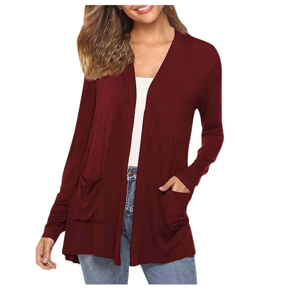 zfwon Lightweight Cardigans for Women Mid Length Sheer Shrug Cardigan Open Front Cardigan Sweater Long Sleeve Knit Shrugs Jackets Solid Color Casual Coat Outerwear