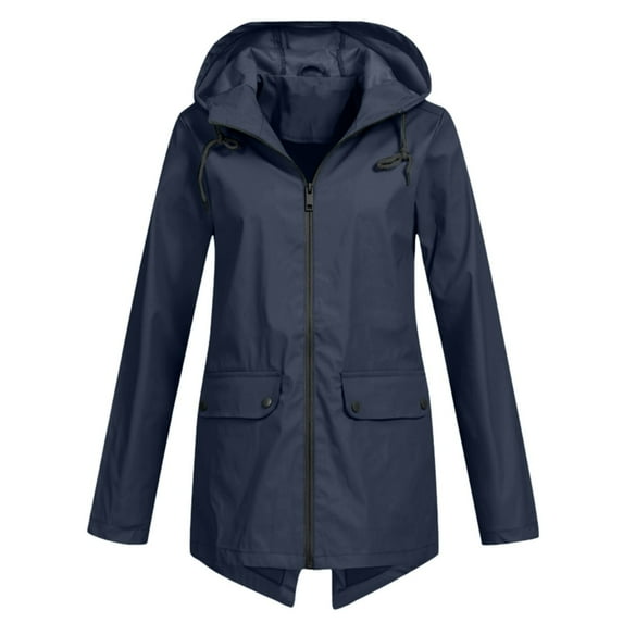 zfwon Long Rain Coats for Women Waterproof Solid Womens Waterproof Jackets Lightweight Hooded Rain Jacket Loose Hooded Raincoat Lightweight Ladies Drawstring Zipper Coats