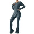 thumbnail image 1 of zfwon Loungewear Sets for Women Lightweight Slim Fit Knit Textured Crew Neck Tops and Flared Trousers Matching Set Stretch Casual Cozy Sleepwear Nightwear Homewear Outfit, 1 of 6