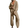 thumbnail image 1 of zfwon Loungewear Sets for Women Solid Color Sweater Set 2 Piece Oversized Cardigan with High-Waisted Joggers Pants and Long Sleeve V-Neck Top Waffle Knit Casual Outfits for Autumn Winter, 1 of 8