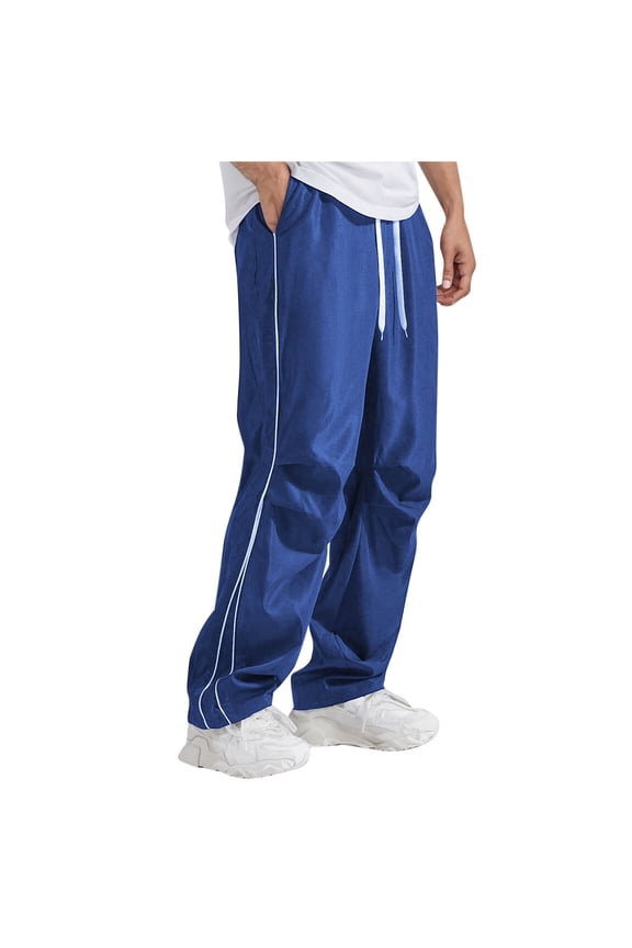 Men Track Pants Wide Leg Drawstring Elastic Waist Trousers Lightweight Tracksuit Bottoms Quick Dry Cycling Running Trousers Fashion Workout Sports Pants with Pockets Fall Winter