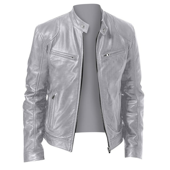 zfwon Men's Faux Leather Jackets Stand Up Collar Zip Up Overcoats Plus Size Long Sleeve Solid Color Coats Thermal Windproof Winter Jackets with Pockets Autumn Winter Size S-5XL