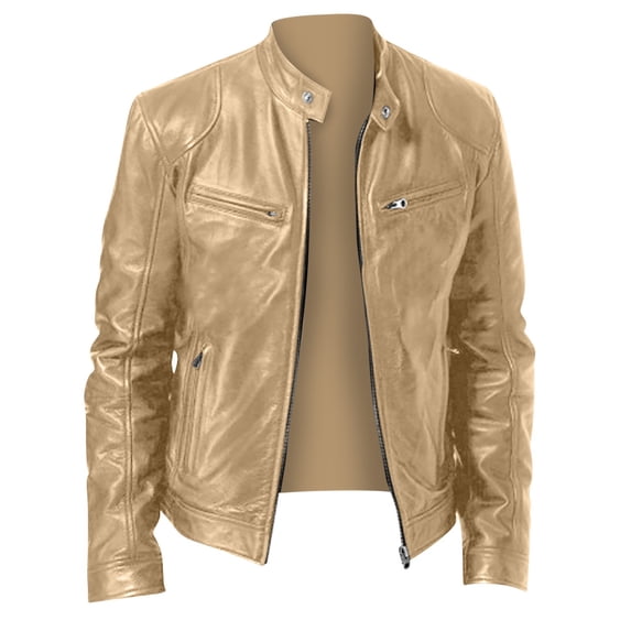zfwon Men's Faux Leather Jackets Stand Up Collar Zip Up Overcoats Plus Size Long Sleeve Solid Color Coats Thermal Windproof Winter Jackets with Pockets Autumn Winter Size S-5XL