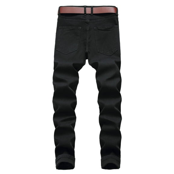 zfwon Men's Stretchy Ripped Jeans Distressed Destroyed Straight Leg Denim Pants Fashion Plain Solid Color Zipper Button Trousers Smart Casual Daily Wear Pants Size S-5XL
