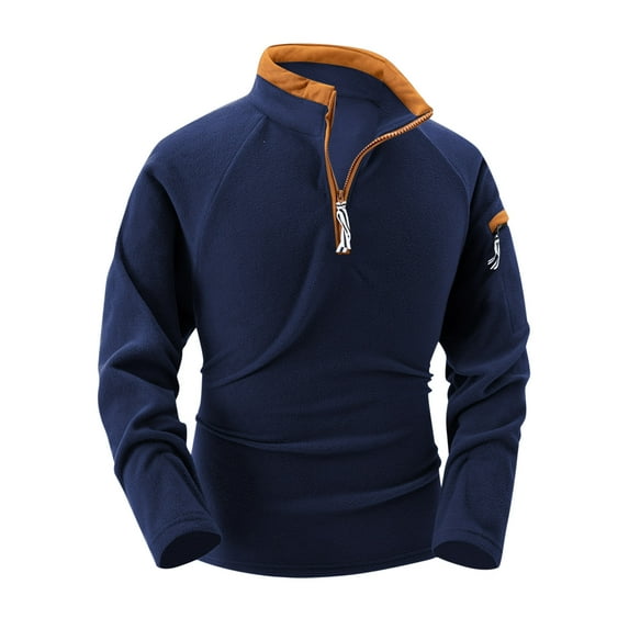 zfwon Men's Thermal Fleece Sweatshirts 1/4 Zip Pullover Long Sleeve Solid Color Jumpers Vintage Warm Stand Collar Pullover Outdoor Windproof Sport Sweatshirts Fall Winter