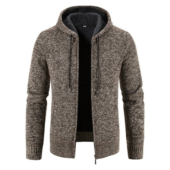 zfwon Men’s Winter Knit Cardigan Sweater Baggy Sherpa Lined Cardigan Fleece Hooded Sweaters Thermal Long Sleeve Zip Up Sweatshirts Thick Daily Wear Knitwear with Pockets
