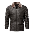 thumbnail image 1 of zfwon Men's Winter Thicken Lined Leather Jacket Oversized Turndown Collar Long Sleeve Coats Fashion Winter Warm Windbreaker Outwear Lightweight Casual Daily Overcoats with Zip Pockets, 1 of 5
