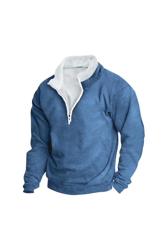 Mens 1/4 Zipper Sweatshirts Stand Collar Fleece Warm Thickened Pullover Plus Size Long Sleeve Thermal Jumpers Lightweight Autumn Winter Warm Golf Tennis Sweater