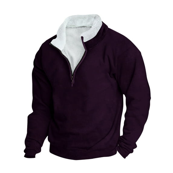 zfwon Mens 1/4 Zipper Sweatshirts Stand Collar Fleece Warm Thickened Pullover Plus Size Long Sleeve Thermal Jumpers Lightweight Autumn Winter Warm Golf Tennis Sweater