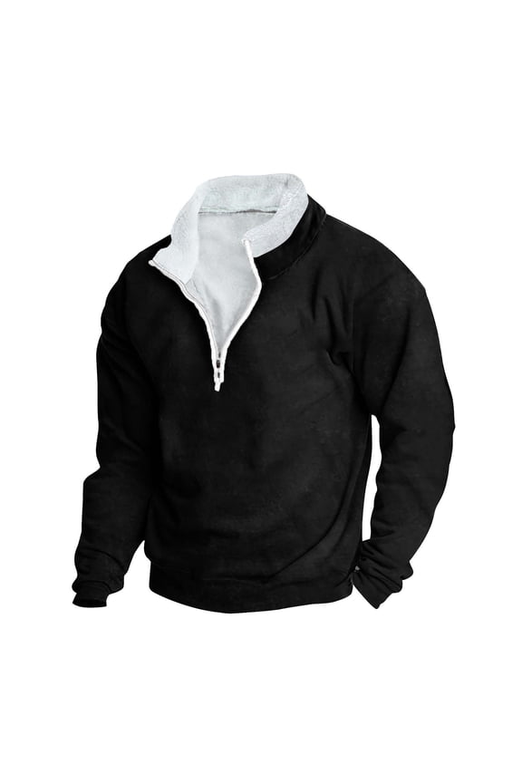Mens 1/4 Zipper Sweatshirts Stand Collar Fleece Warm Thickened Pullover Plus Size Long Sleeve Thermal Jumpers Lightweight Autumn Winter Warm Golf Tennis Sweater