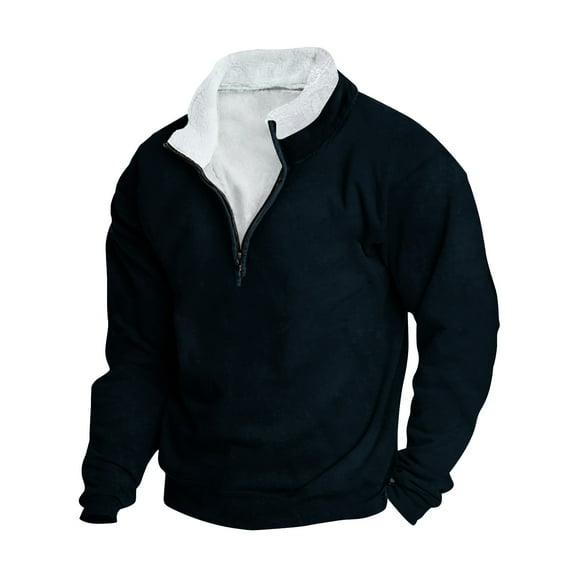 zfwon Mens 1/4 Zipper Sweatshirts Stand Collar Fleece Warm Thickened Pullover Plus Size Long Sleeve Thermal Jumpers Lightweight Autumn Winter Warm Golf Tennis Sweater