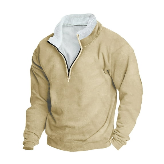 zfwon Mens 1/4 Zipper Sweatshirts Stand Collar Fleece Warm Thickened Pullover Plus Size Long Sleeve Thermal Jumpers Lightweight Autumn Winter Warm Golf Tennis Sweater