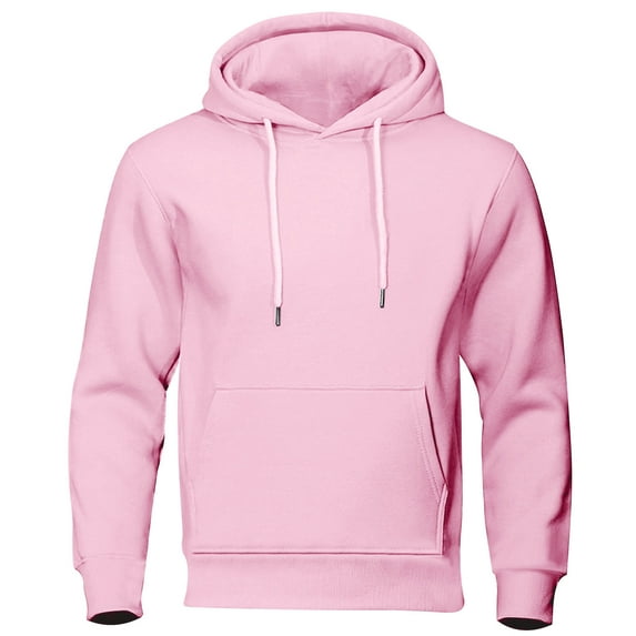zfwon Mens Basic Hoodies Solid Color Long Sleeve Sweatshirts with Pocket Soft Fleece Drawstring Pullover Casual Loose Work Jumpers Comfortable Warm Leisure Workwear Tops