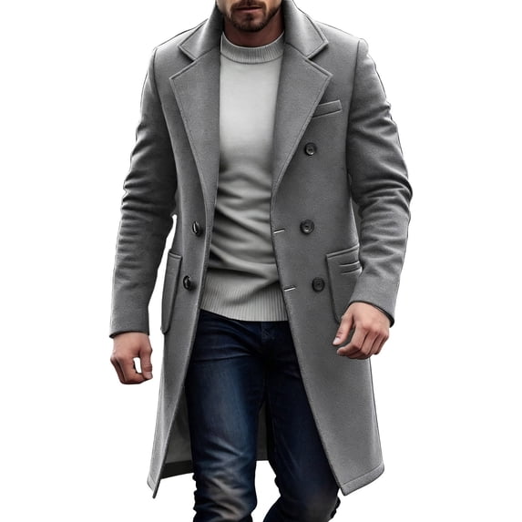 zfwon Mens Business Overcoats Slim Fit Double Breasted Pea Coats Long Sleeve Solid Color Trench Jackets Fashion Lapel Collar Outwear Comfortable Business Work Office Jackets