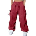 thumbnail image 1 of zfwon Mens Cargo Trousers Elasticated Waist Work Pants Plus Size Lightweight Solid Color Wide Leg Bottoms with Multi Pockets Fashion Hip Hop Hiking Parachute Pants Streetwear, 1 of 6