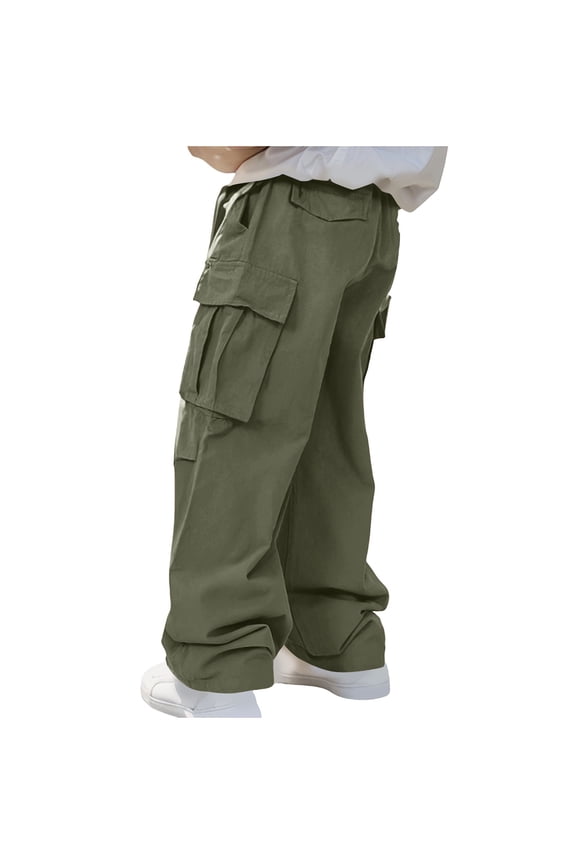 Mens Cargo Work Trousers Solid Color Athletic Bottoms Loose Multople Pockets Hip Hop Pants Trendy Elastic Waist Drawstring Trousers Comfortable Daily Wear Pants