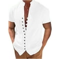 thumbnail image 1 of zfwon Mens Casual Cotton Linen Shirts Loose Summer Men's Beach Holiday Tops Quick Dry Breathable Short Sleeve Button Down Tops Comfy Plain Color Office Business Work Shirts, 1 of 6