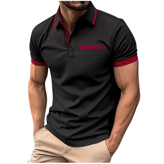 zfwon Mens Casual Polos Shirts Summer Color Block Short Sleeve Casual Polos Tops Lightweight Turndown Collar Sports Golf Tops Comfortable Outdoor Sports Athletic Tennis Pullover