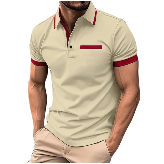 zfwon Mens Casual Polos Shirts Summer Color Block Short Sleeve Casual Polos Tops Lightweight Turndown Collar Sports Golf Tops Comfortable Outdoor Sports Athletic Tennis Pullover