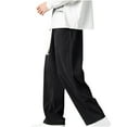 thumbnail image 1 of zfwon Mens Corduroy Pants Loose Fit Plain Smart Casual Drawstring Elastic Waist Trousers Trendy Straight Leg Open Hem Bottoms Lightweight Mens Lounge Wear with Pockets, 1 of 4