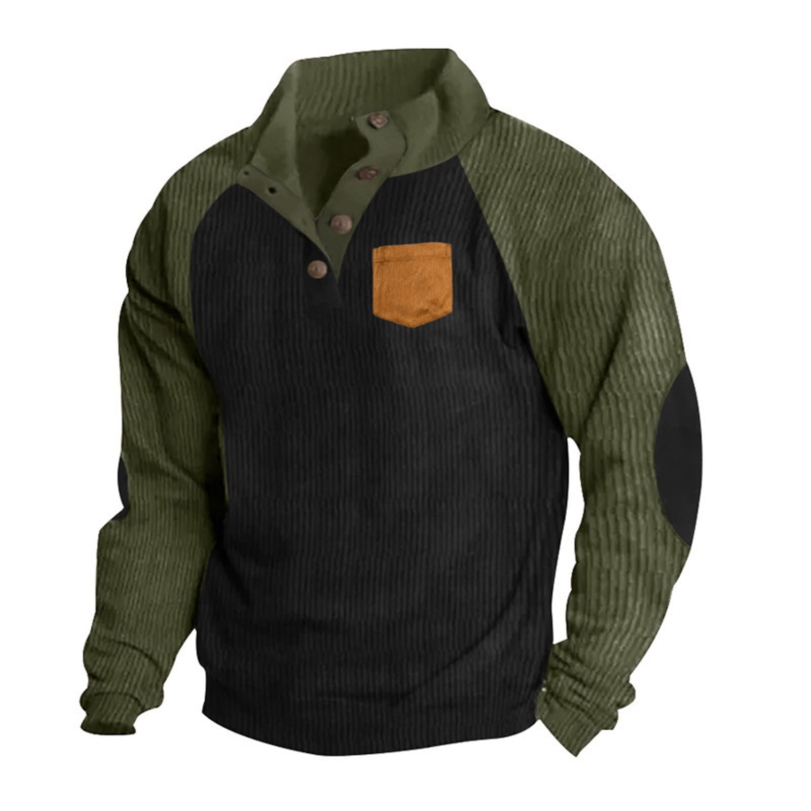zfwon Mens Corduroy Sweatshirt Fashion Colour Block Jumpers Button 