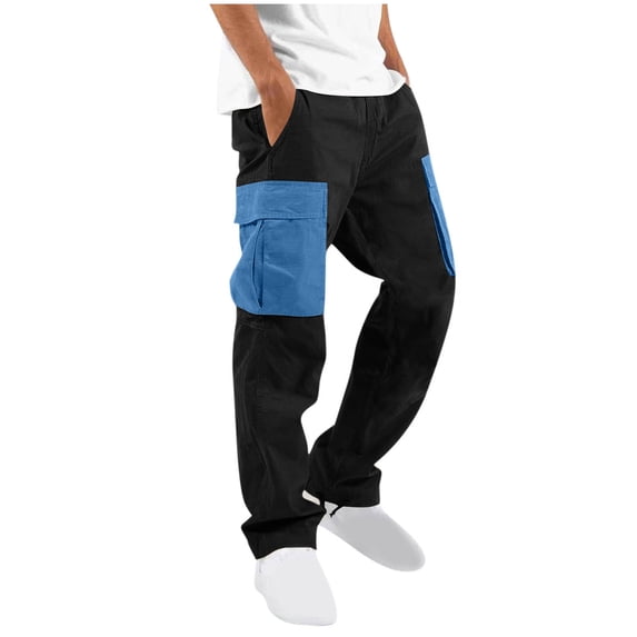 zfwon Mens Cotton Cargo Trousers Elasticated Waist Drawstring Pants Multiple Pockets Cargo Pants Fall Winter Casual Loose Sweatpants Outdoor Running Hiking Activewear