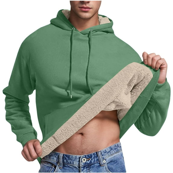 zfwon Mens Fleece Jumper Solid Color Hoodies Mens Long Sleeve Shirts Drawstring Hooded Sweatshirt Winter Pullover Thermal Fleece Hoodies Warm Thick Coats Outerwear