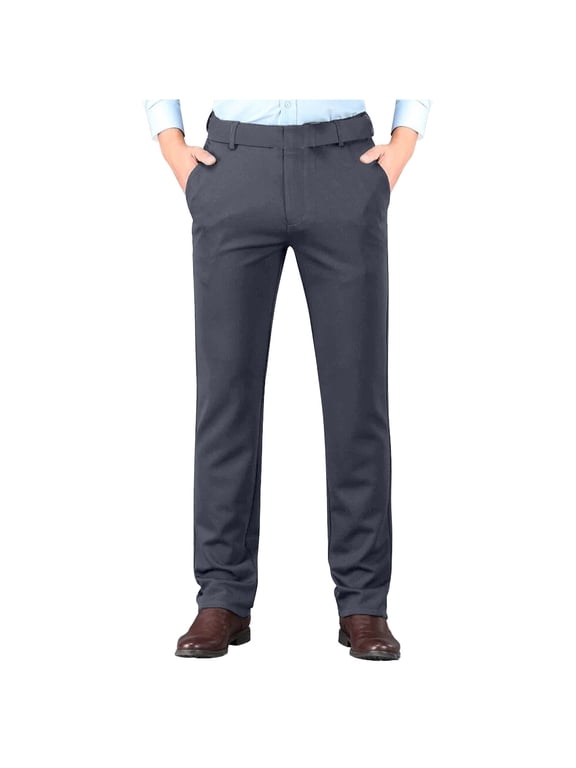 Mens Formal Trousers Fashion Solid Color Straight Leg Pants Plus Size Casual Business Office Smart Dress Pants Formal Office Suit Trousers Casual Flat Front Work Wear with Pockets
