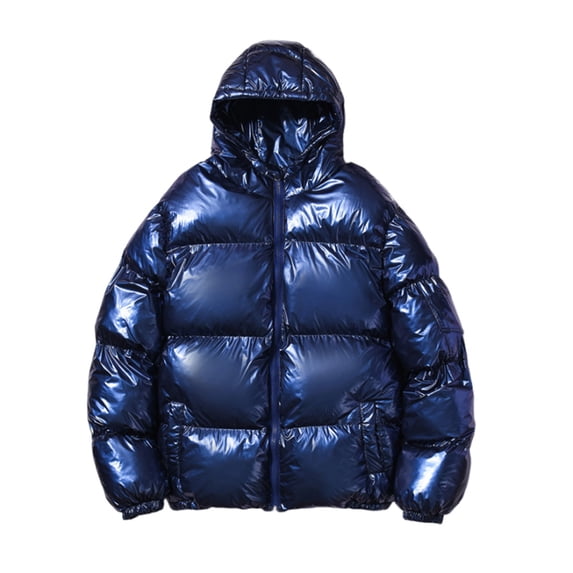 zfwon Mens Glossy Puffer Jackets Mens Thick Warm Hooded Coats Full Zip Padded Puffer Outwear Plus Size Solid Color Down Coats with Pockets Lightweight Casual Comfy Jackets