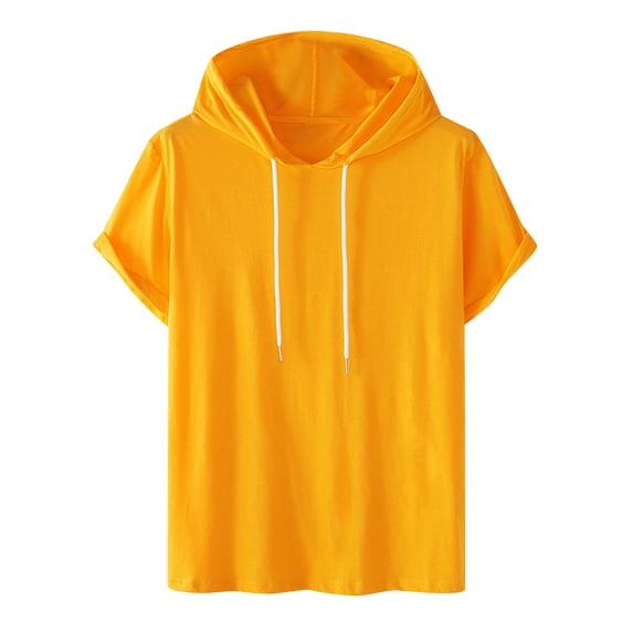 zfwon Mens Hoodies Cotton Short Sleeve Shirts Oversized Workout Gym Tops Outdoor Leisure Top Solid Lightweight Pullover Comfy Drawstring Blouse