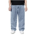 thumbnail image 1 of zfwon Mens Jeans Straight Wide Leg Jean Outside Hiking Walking Trousers with Pockets Plain Denim Fashion Streetwear Suitable for Autumn/Winter and Spring/Summer, 1 of 5