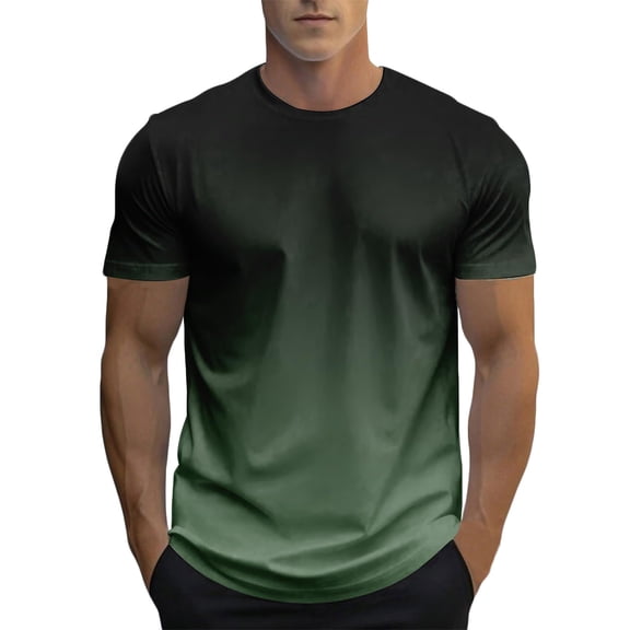 zfwon Mens Lightweight Tops Summer Gradient Color Crew Neck T Shirts Breathable Short Sleeved Workout Tops Quick Dry Outdoor Training Gym Tees Loose Pullover Streetwear