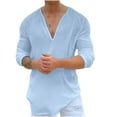thumbnail image 1 of zfwon Mens Linen Cotton T Shirts Long Sleeve Tshirts Lightweight Deep V Neck Plain Color Tops Trendy Loose Fit Outdoor Walking Workout Running Pullover Streetwear, 1 of 6