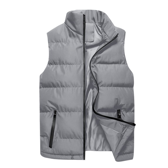 zfwon Mens Padded Gilet Men's Winter Thick Puffer Sleeveless Coats Lightweight Full Zipper Vests Thermal Stand Up Collar Solid Color Outerwear Outdoor Warm Windproof Jackets with Pockets