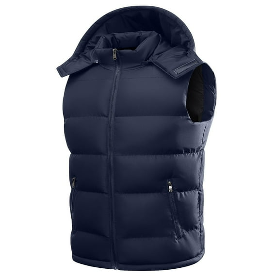 zfwon Mens Padded Gilet Winter Hooded Puffer Vest with Detachable Hat Lightweight Thick Warm Sleeveless Coats Mens Zip Up Puffer Jackets Thermal Outdoor Casual Loose Outerwear
