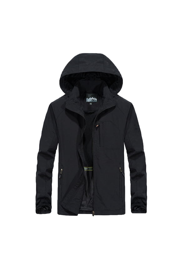 Mens Plus Size 6XL Waterproof Jackets for Men Lightweight Waterproof Windbreaker Zip Up Rain Jacket Hooded Outdoor Coat Fashion Daily Wear Raincoats with Zip Pockets