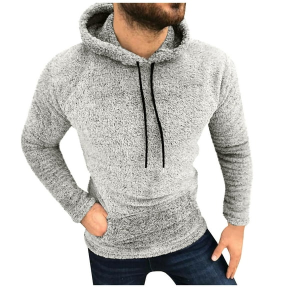 zfwon Mens Sherpa Fleece Hoodie Thick Plush Warm Sweatshirts Thermal Long Sleeve Jumpers with Pokcet Thick Fuzzy Fluffy Sweatshirt Drawstring Basic Hooded Pullover Winter