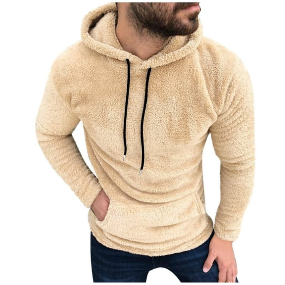zfwon Mens Sherpa Fleece Hoodie Thick Plush Warm Sweatshirts Thermal Long Sleeve Jumpers with Pokcet Thick Fuzzy Fluffy Sweatshirt Drawstring Basic Hooded Pullover Winter