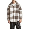 thumbnail image 1 of zfwon Mens Sherpa Plaid Jacket Double Pile Jacket Button Down Hoodies Plus Size Lightweight Thermal Fleece Coats Casual Warm Overcoats Checked Sports Hiking Walking Tops, 1 of 6