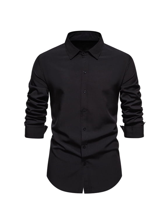 Mens Shirts Cotton Linen Long Sleeve Shirts Men Regular Fit Button Down Plain Color Turndown Collar Tops Work Office Shirts Business Casual Tops Wedding Oxford Formal Blouse