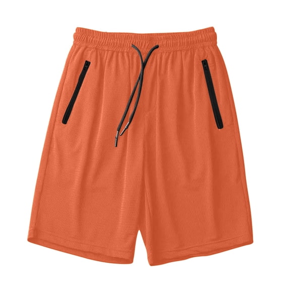 zfwon Mens Shorts Summer Elasticated Waist Drawstring Plain Shorts with Zipper Pockets Regular Fit Breathable Quick Drying Wide Leg Short Pants Gym Sports Training Trunks