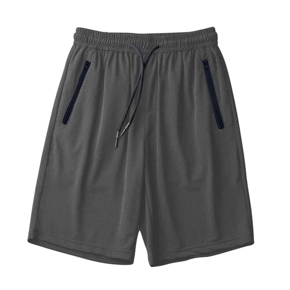 zfwon Mens Shorts Summer Elasticated Waist Drawstring Plain Shorts with Zipper Pockets Regular Fit Breathable Quick Drying Wide Leg Short Pants Gym Sports Training Trunks