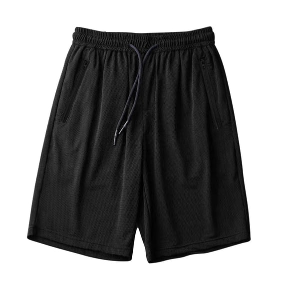 zfwon Mens Shorts Summer Elasticated Waist Drawstring Plain Shorts with Zipper Pockets Regular Fit Breathable Quick Drying Wide Leg Short Pants Gym Sports Training Trunks