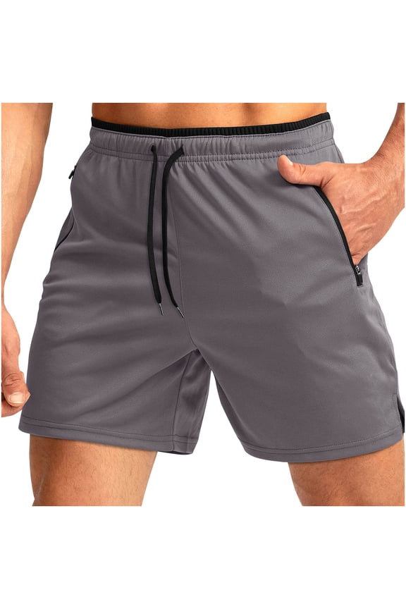 Mens Shorts Summer Quick Dry Running Gym Shorts Lightweight Breathable Elastic Wasit Drawstring Short Pants with Zipper Pockets Casual Bodybuilding Training Sport Trunks