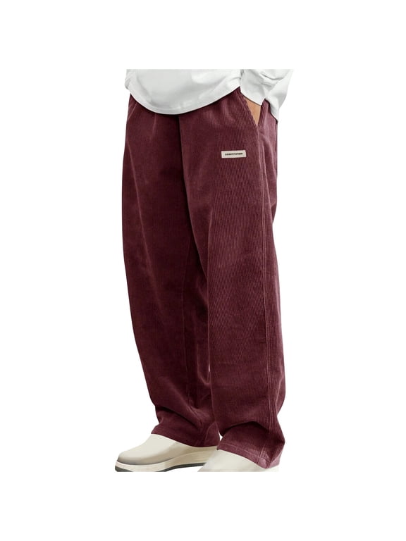 Mens Straight Leg Trousers Loose Fit Smart Casual Pants Elasticated Waist Bottoms Going Out Wide Leg Solid Color Pants Comfortable Mens Lounge Wear with Pockets Fall Winter