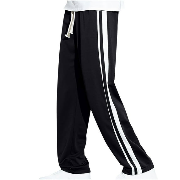 zfwon Mens Striped Pants Oversized Open Hem Joggers Mens Casual Lightweight Straight Leg Trousers Elasticated Waist Workout Running Pants with Drawstring Leisure Sports Wear